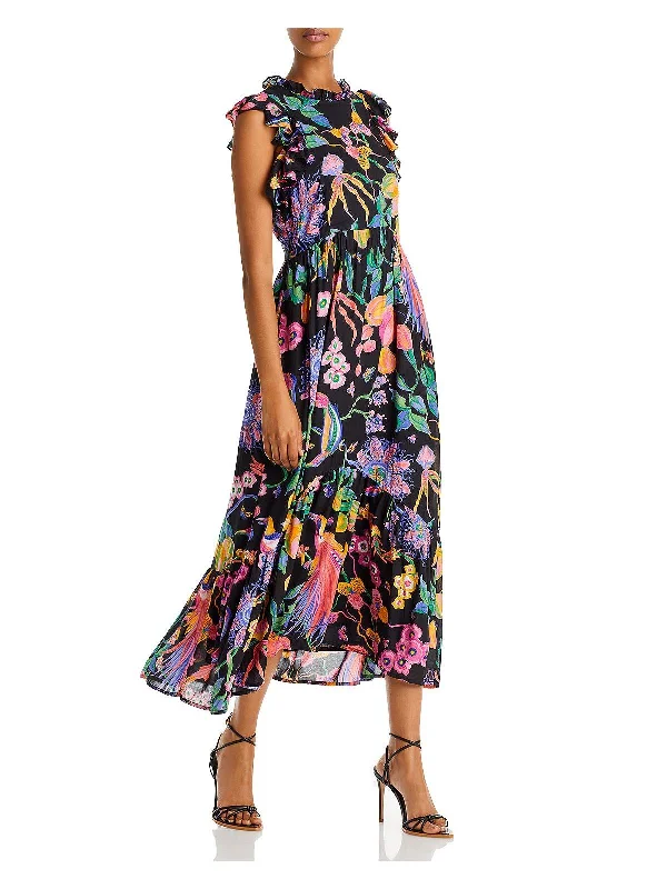 Hannah Womens Floral Flutter Sleeve Midi Dress