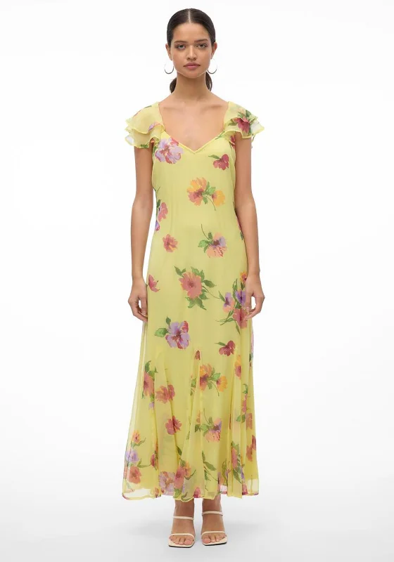 Vero Moda Milla Floral Frill Maxi Dress, Mellow Green & Silja