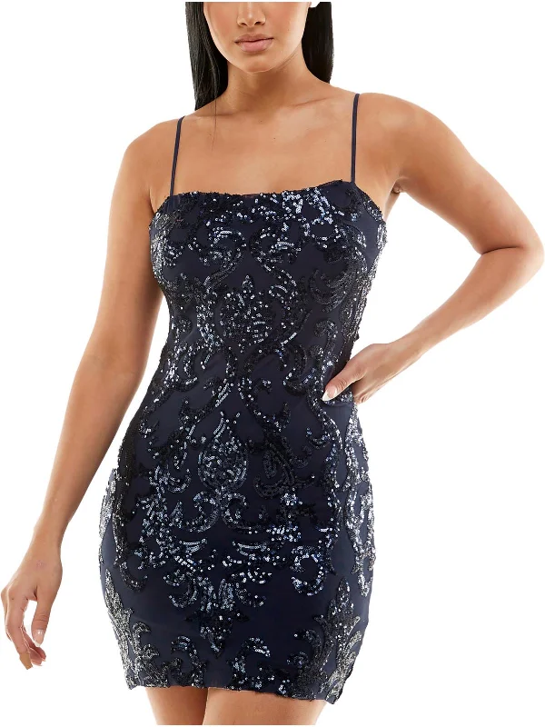 Juniors Womens Sequined Mini Bodycon Dress