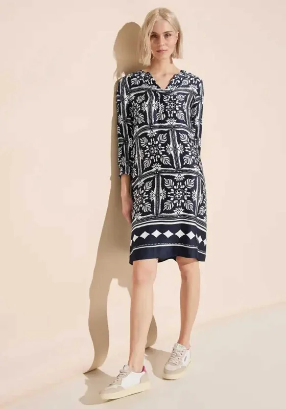 Street One Satin Printed Tunic Dress, Deep Blue