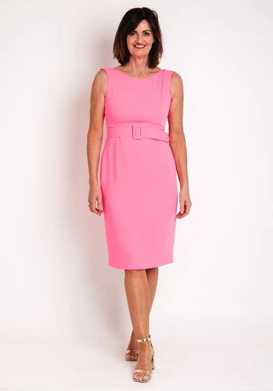 Laura Bernal Round Neck Pencil Midi Dress, Hot Pink