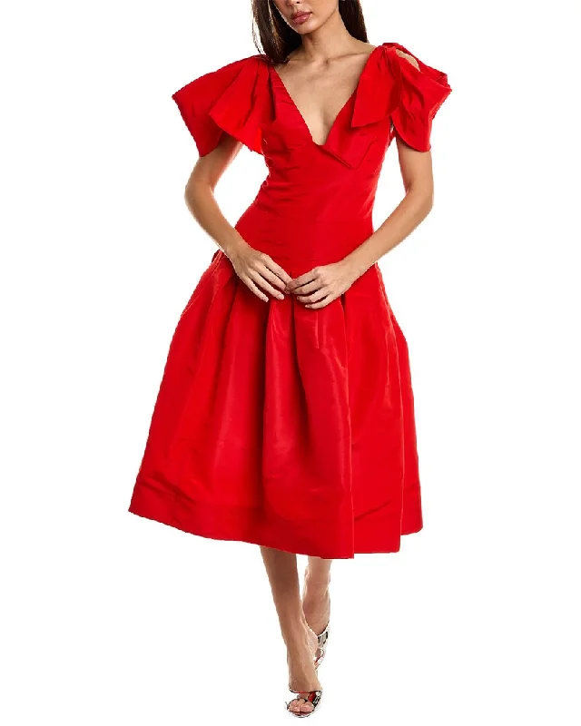 Oscar de la Renta Shoulder Drape Silk A-Line Dress