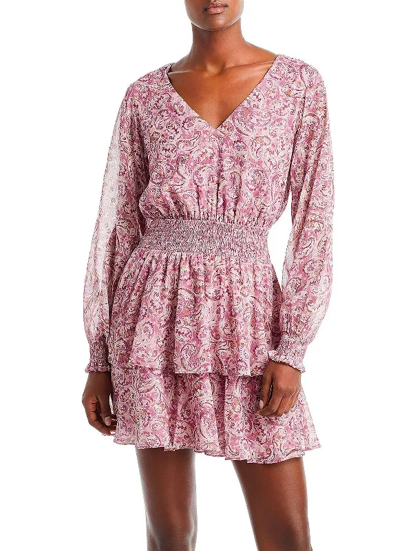 Womens Metallic Paisley Mini Dress