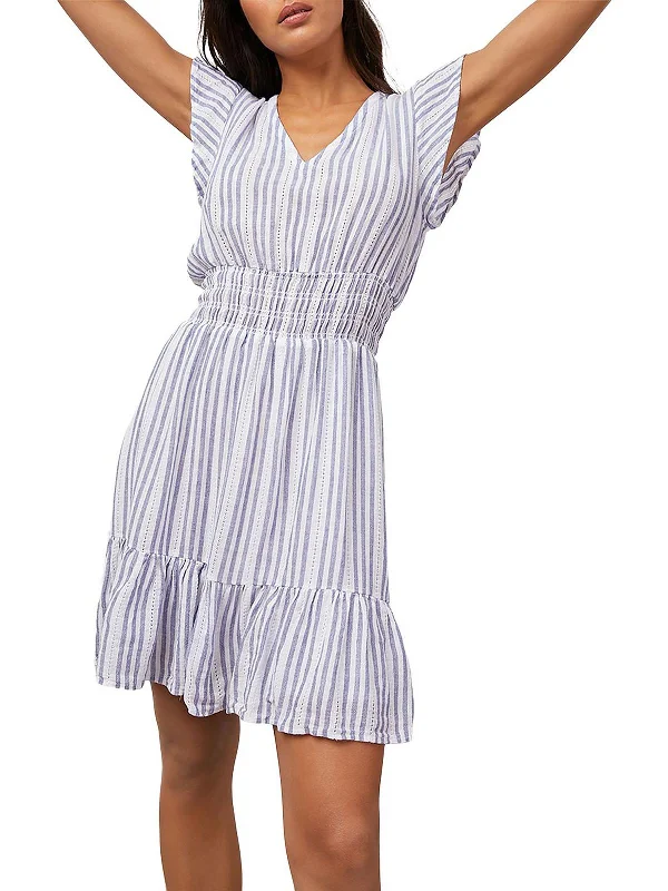 Tara Womens Linen Striped Mini Dress