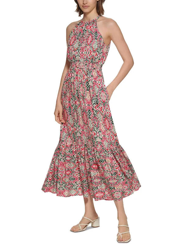 Womens Printed Long Halter Dress