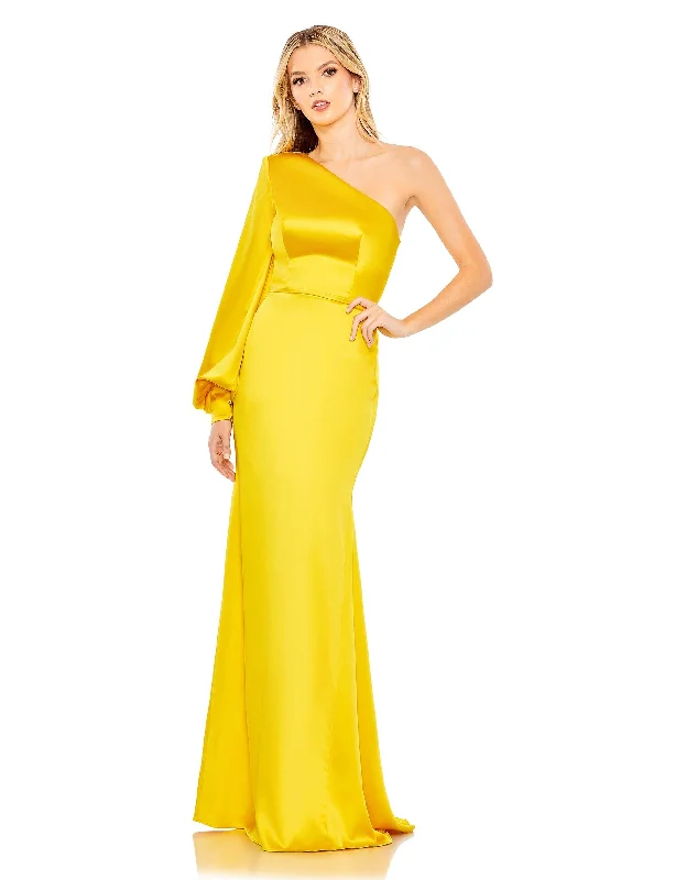 One Shoulder Bishop Sleeve Trumpet Gown