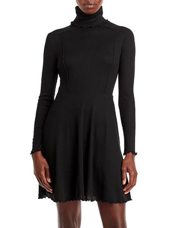 Womens Turtleneck Textured Mini Dress