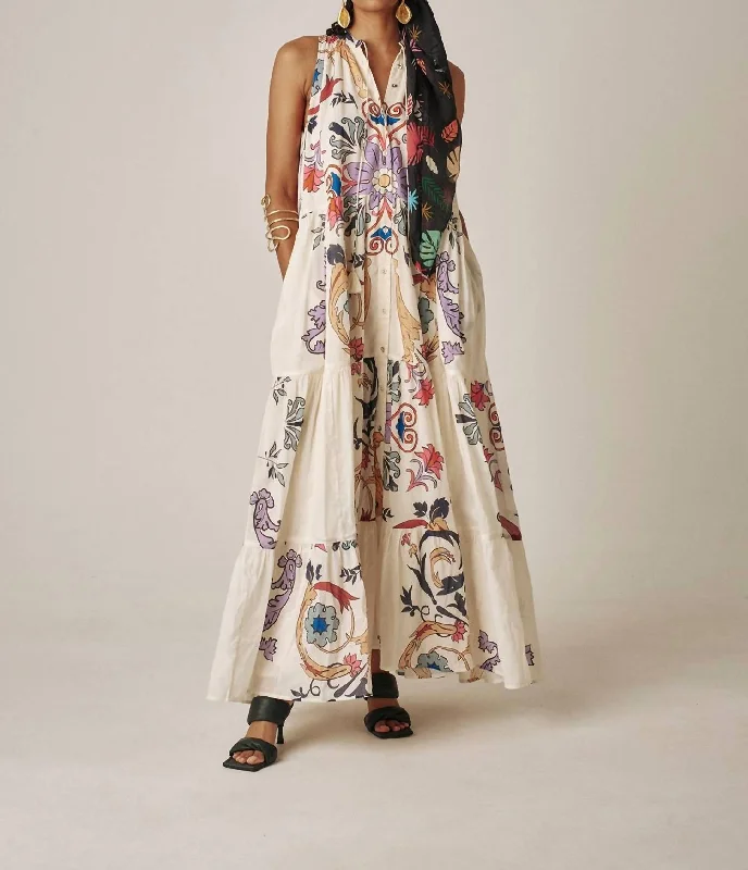 Vall Dress In Scrolls Multi Print Pattern