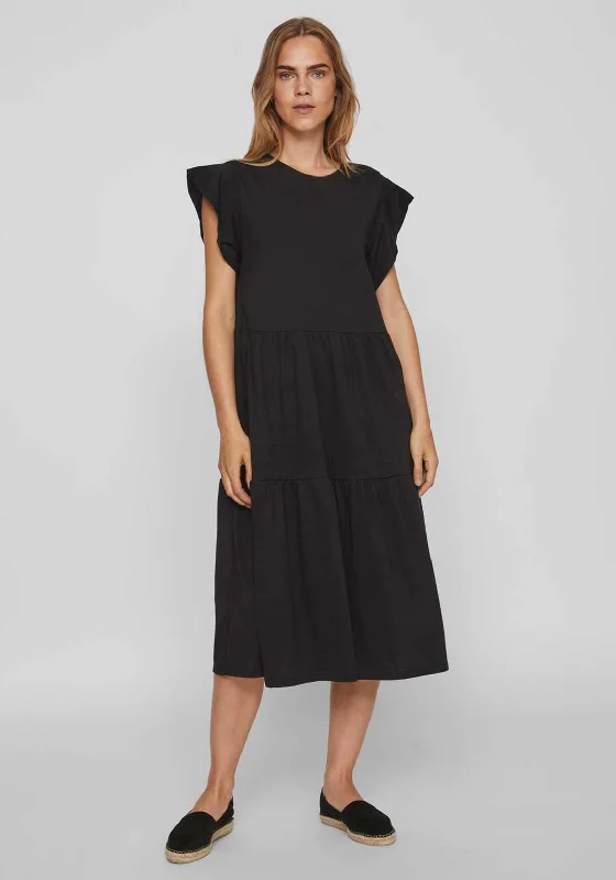 Vila Summer Tiered Smock Dress, Black