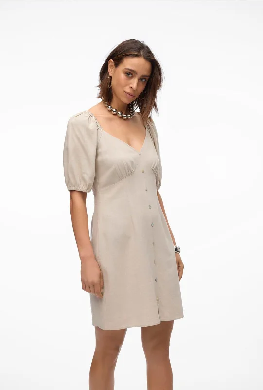 Vero Moda Mymilo Linen Blend Button Mini Dress, Silver Lining