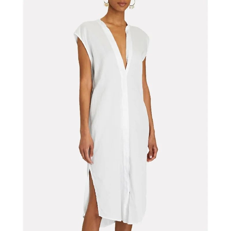 Sleeveless V-Neck Dress In White