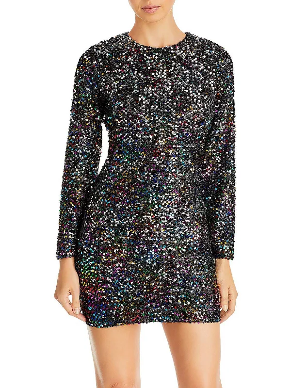 Womens Open Back Sequined Cocktail and Party Dress