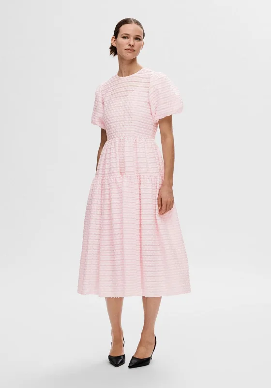 Selected Femme Rochelle Ballon Sleeve Midi Dress, Cradle Pink