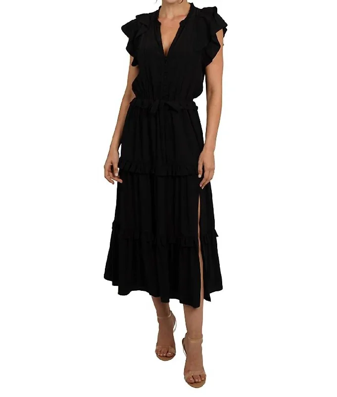 Tiered Midi Dress In Black