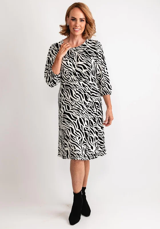 Fransa Flora Zebra Jersey Dress, Black & White