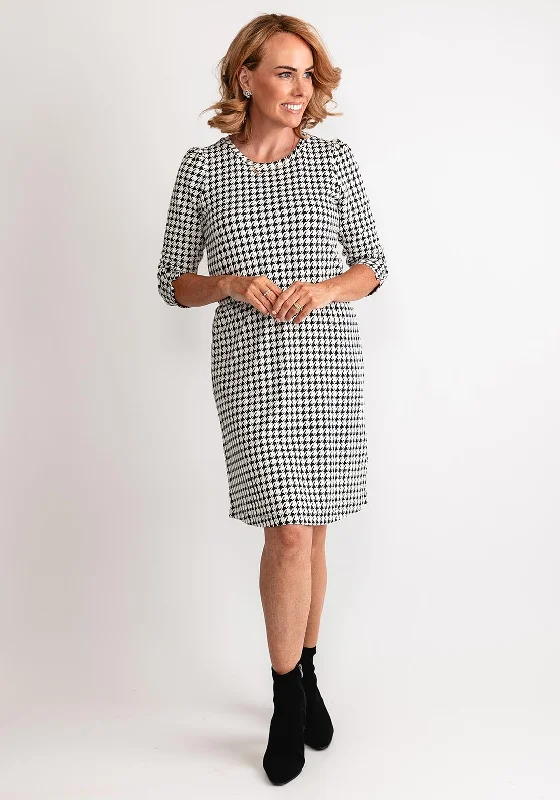 Fransa Noreen Houndstooth Jersey Dress, Black & White