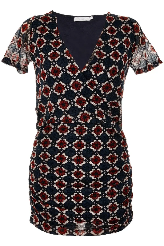 CARLOS MIELE BAILEY Printed Dark Blue Mini Fitted Dress