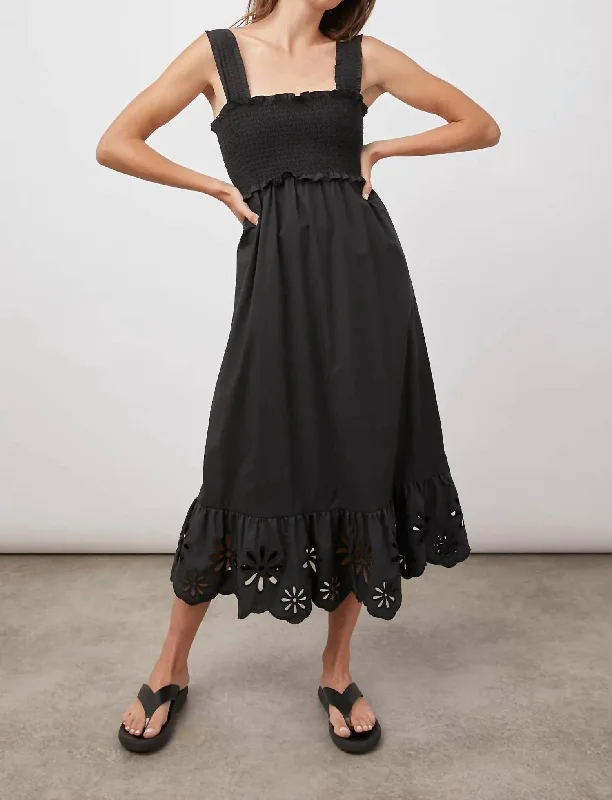 Rumi Midi Dress In Black Eyelet