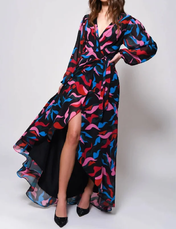 Bridge Dress In Multi Squiggle Leaves