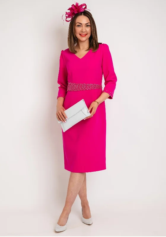 Lizabella Embellished Waist Pencil Dress, Hot Pink