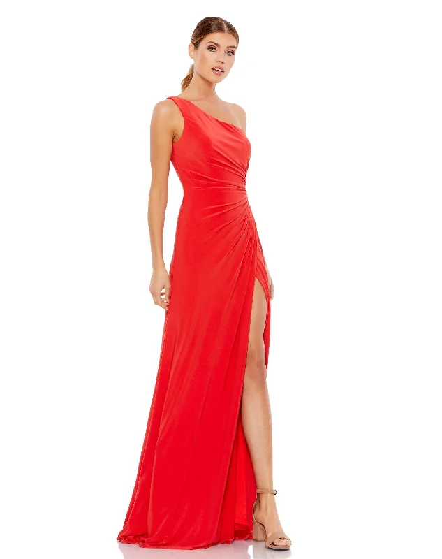 One Shoulder Ruched Jersey Evening Gown