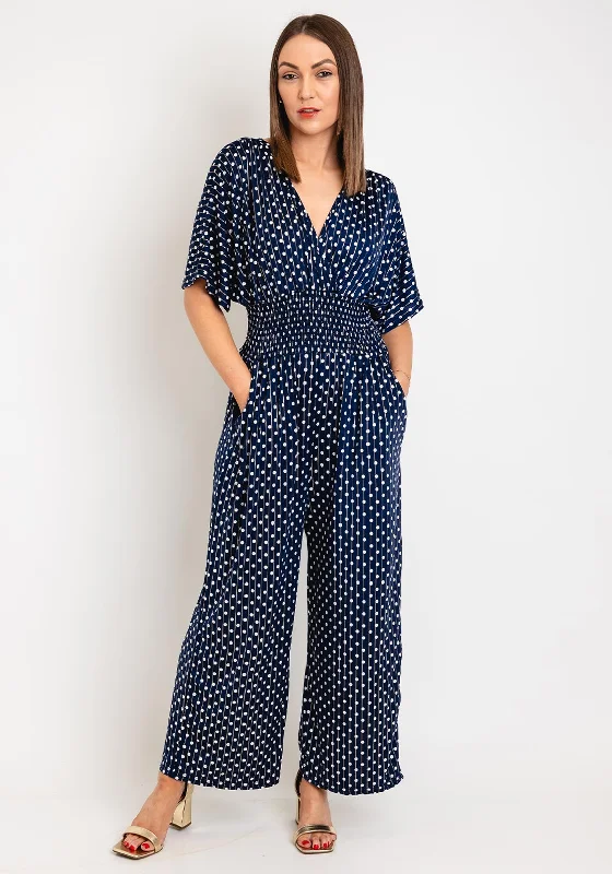 Serafina Collection One Size Polka Dot Wide Leg Jumpsuit, Navy