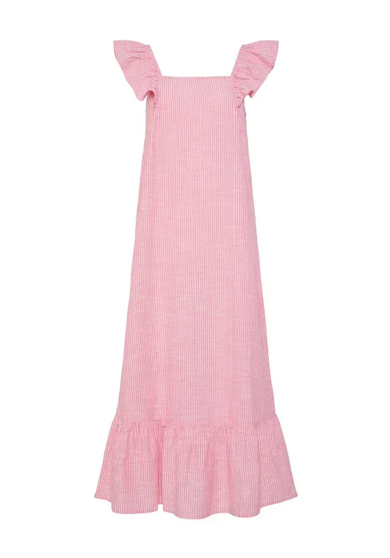 Pieces Apia Striped Square Neck Ankle Dress, Pink Lemonade