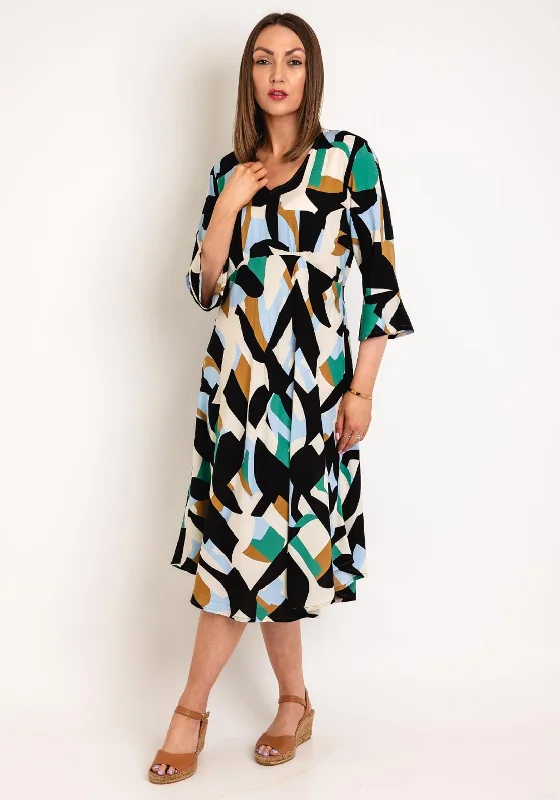 Masai Brisa Geo Print Midi A-Line Dress, Green Lake