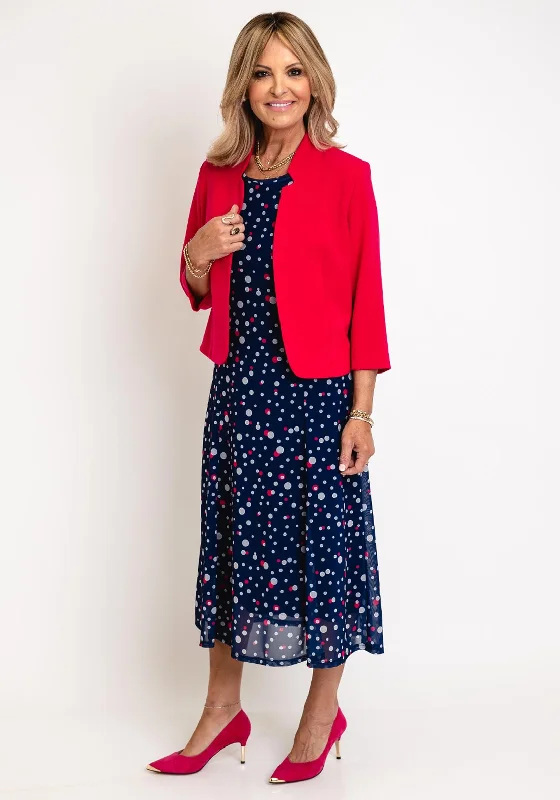 Avalon Bolero Polka Dot Print Mesh Aline Dress and Jacket, Navy