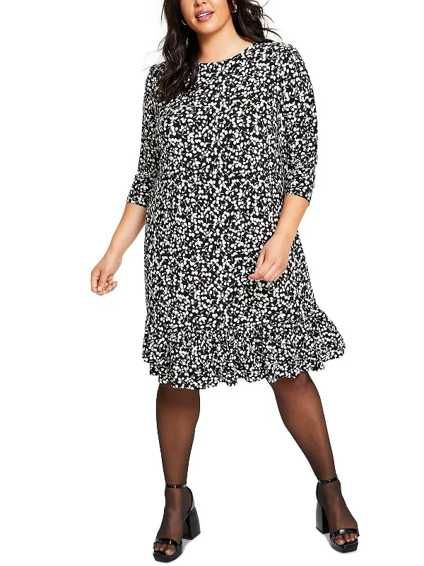 Plus Womens Floral Print Knee Shift Dress