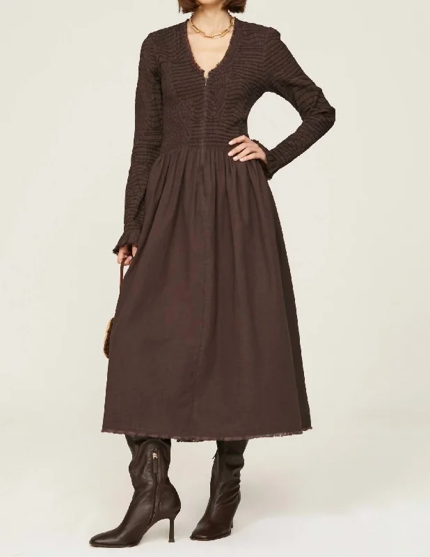 Casey Hand Smocked Dress In Brown