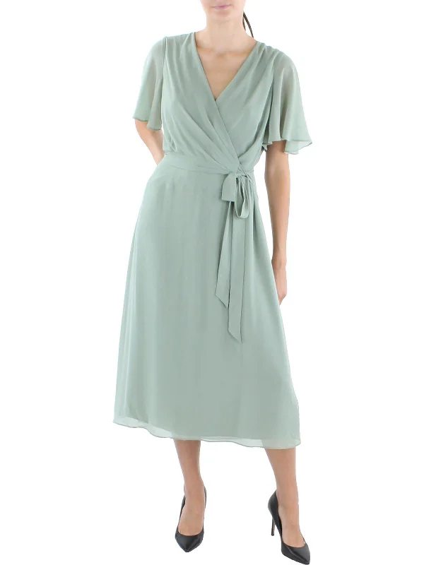 Womens Surplice Mid Calf Midi Dress