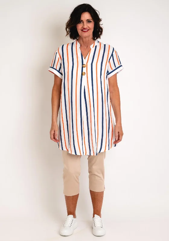 Serafina Collection Striped Cotton Dress, Orange & Navy