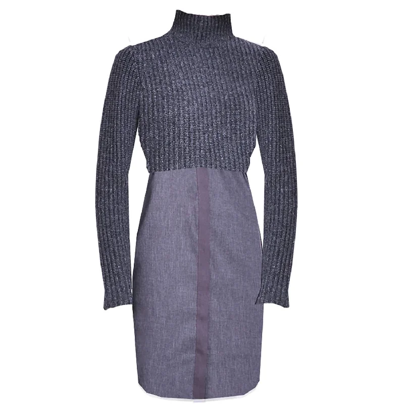 Women's Raleigh Mock Neck Ribbed Knit Sweater Dress In Charcoal