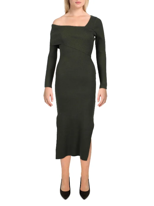 Womens One Shoulder Midi Sweaterdress