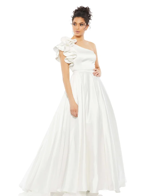 Satin Ruffle Sleeve Ball Gown