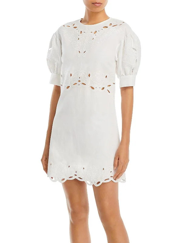 Womens Eyelet Dressy Shift Dress