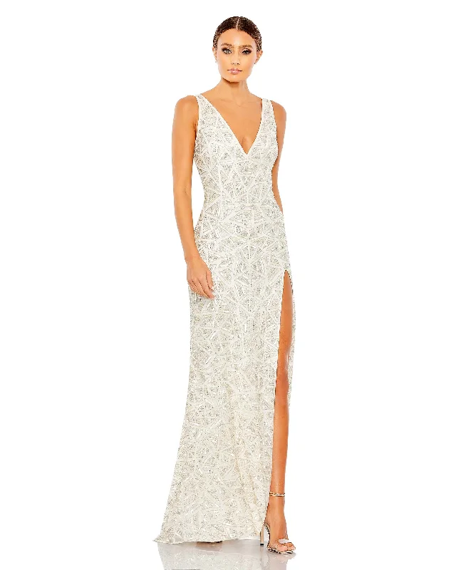 Embellished V Neck Sleeveless Gown