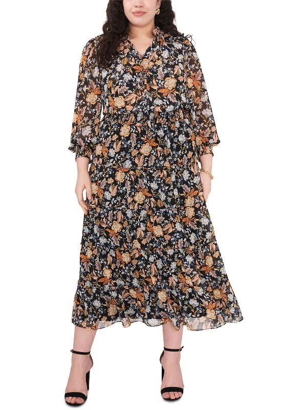 Plus Womens Chiffon Floral Maxi Dress