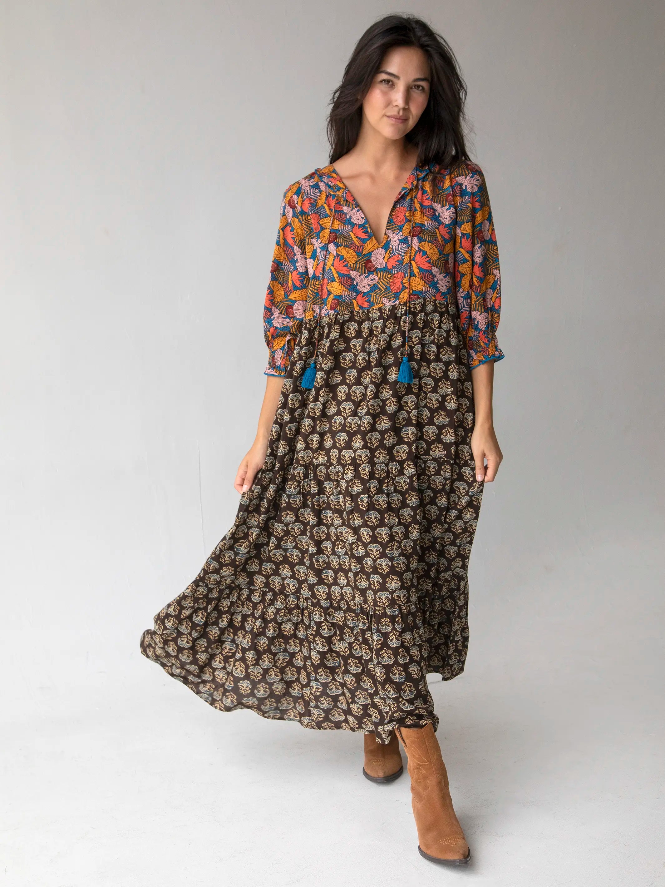 Nova Maxi Dress - Orange Brown Mix Floral