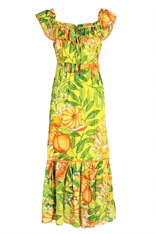 Tangerines Yellow Midi Dress In Yellow Multi