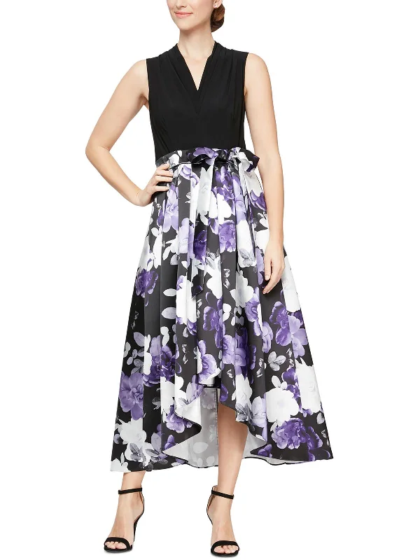 Womens Belted Hi Low Cocktail and Party Dress