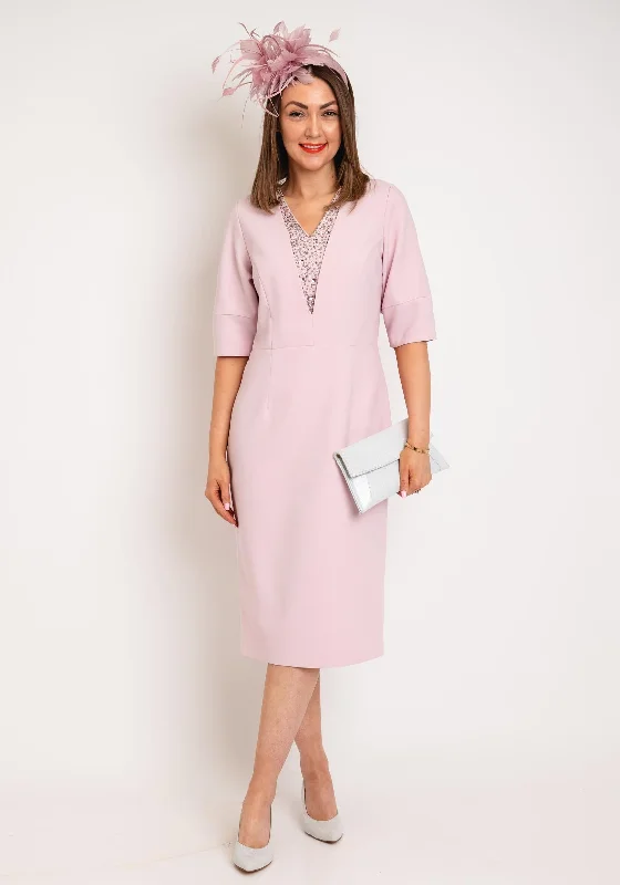 Lizabella Embellished V Neck Pencil Dress, Blush