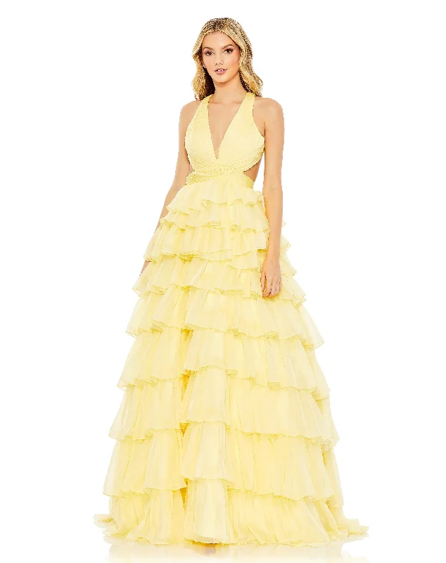 Chiffon Layered Cut Out Ballgown