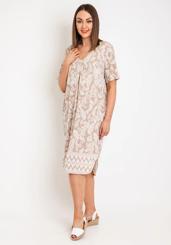 Freequent Floi Paisley Print V Neck Dress, Tofu