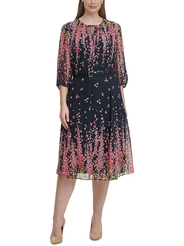 Plus Womens Floral Printed Calf Midi Dress