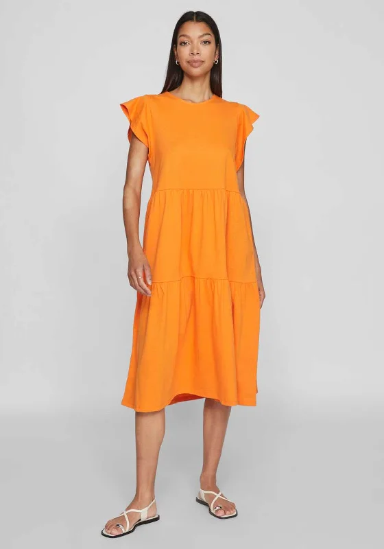 Vila Summer Tiered Smock Dress, Sun Orange