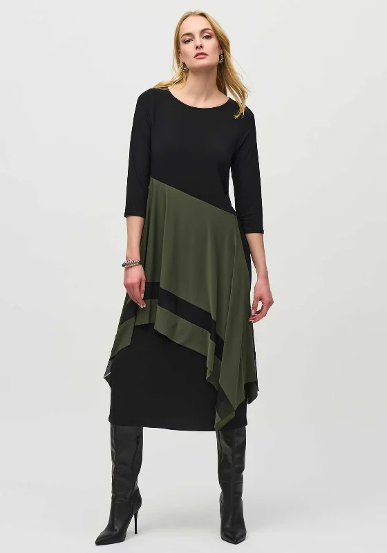 Joseph Ribkoff Contrast Panel Midi Dress, Black & Green