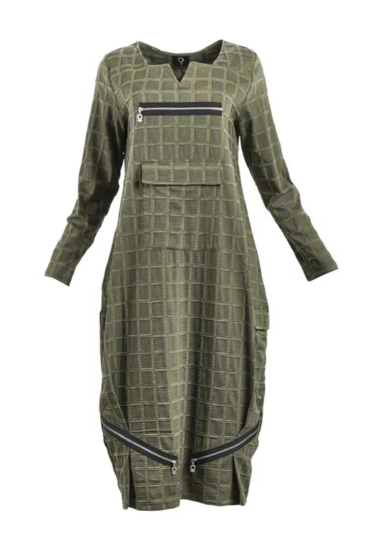 My Soul Grid Bubble Midi Dress, Green