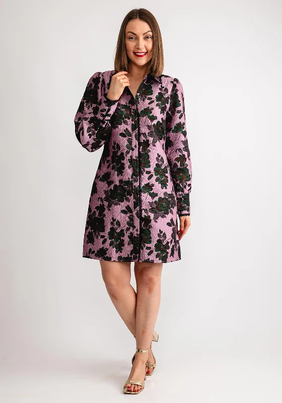 Y.A.S Tinka Jacquard Floral Shirt Dress, Orchid Hazel